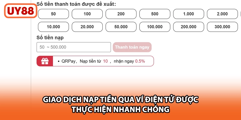 Giao dịch nạp tiền qua ví điện tử được thực hiện nhanh chóng
