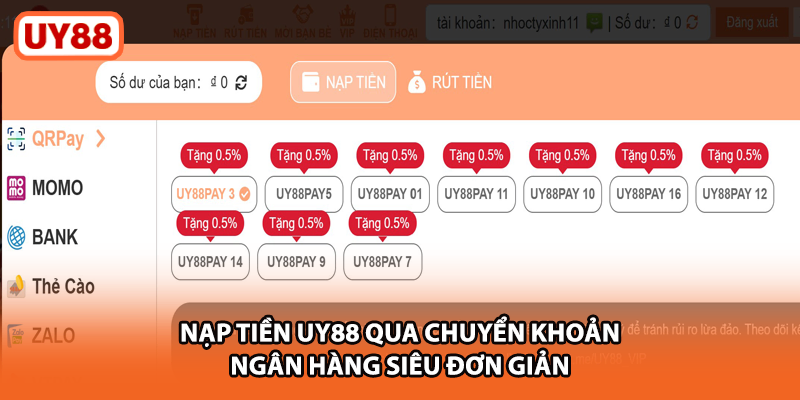 Nạp tiền UY88 qua chuyển khoản ngân hàng siêu đơn giản